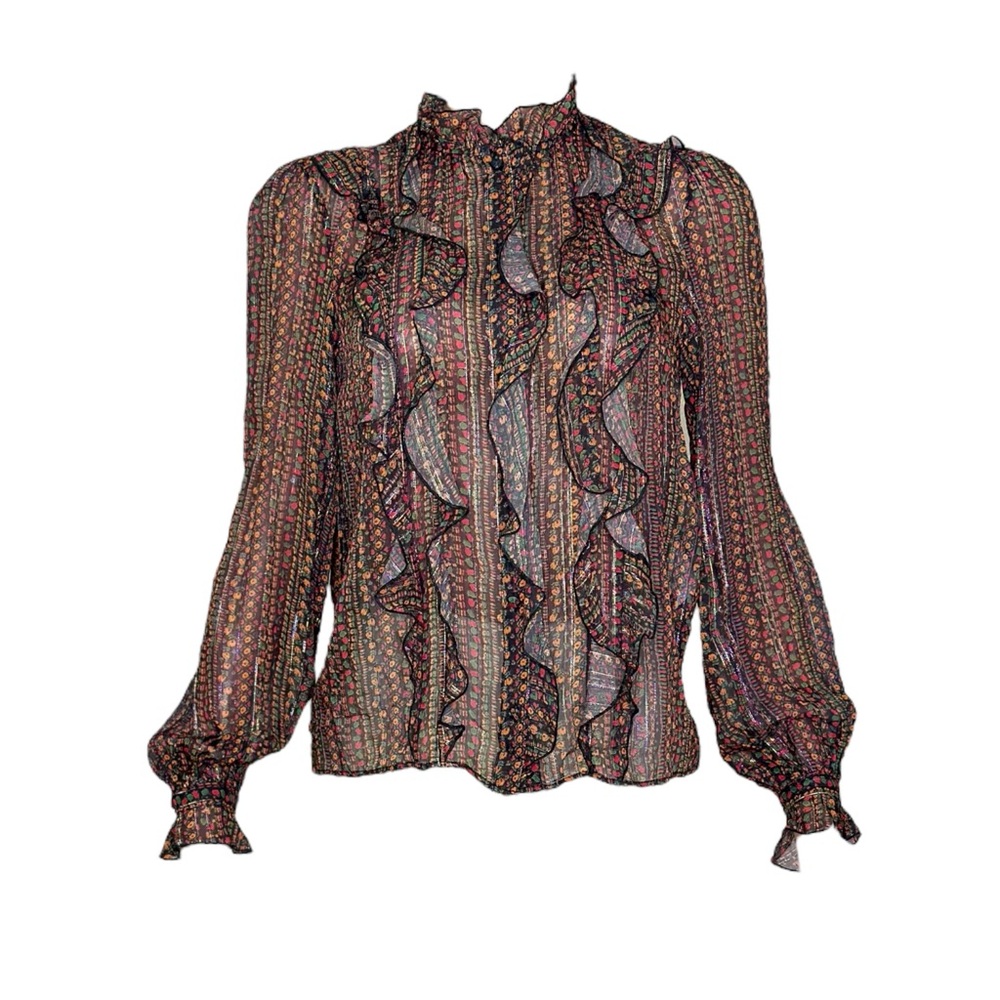 Sezane Black Floral Ruffled Wrap Blouse - Picture 4 of 12